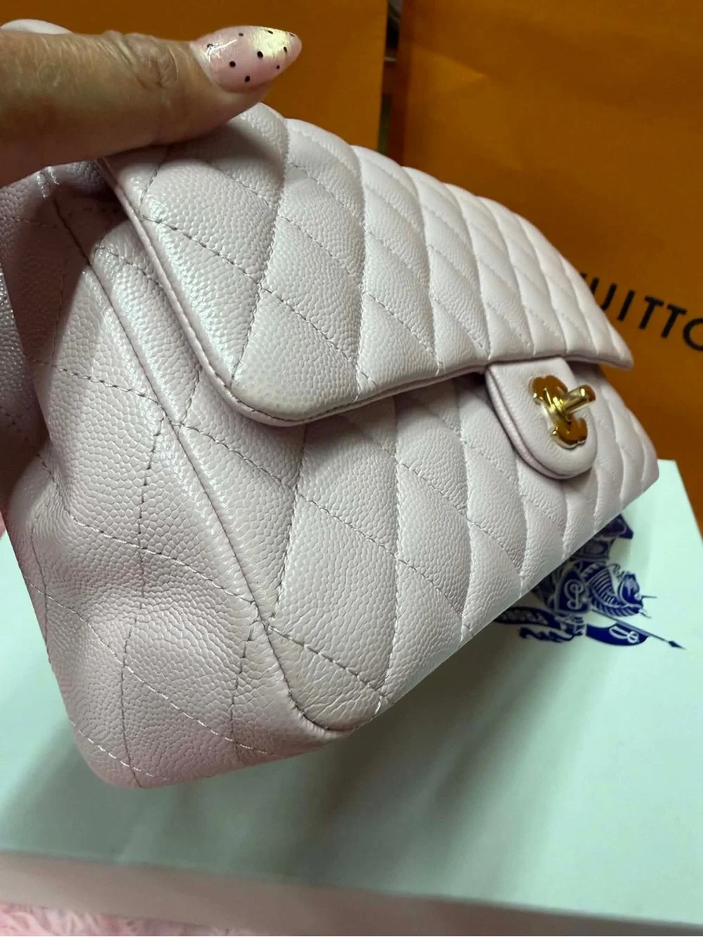 CHANEL Quilted Pale Pink Caviar Leather Shoulder Bag with gold hw